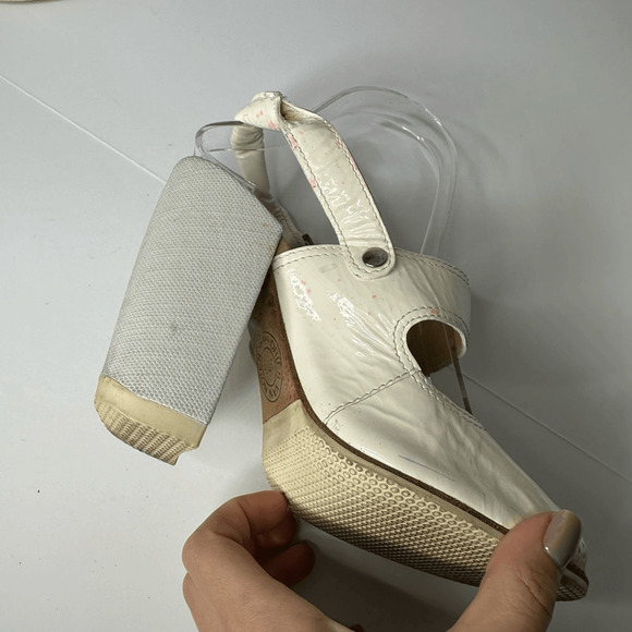 Dries Van Noten Buckle block heel Sandals white cream patent leather womens 37.5 - Picture 6 of 11